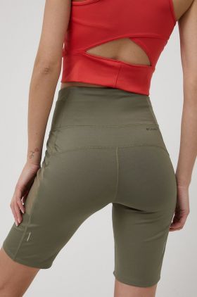 Columbia pantaloni scurti sport Windgates femei, culoarea verde, neted, high waist