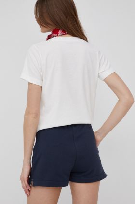 Pepe Jeans pantaloni scurti din bumbac Calista Short femei, culoarea albastru marin, neted, medium waist