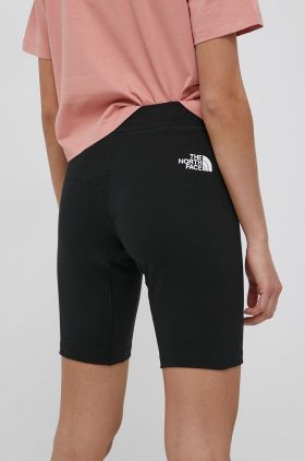 The North Face pantaloni scurti femei, culoarea negru, cu imprimeu, high waist