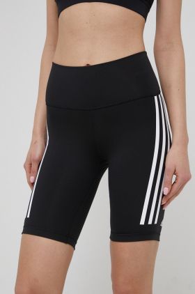 adidas Performance pantaloni scurți de antrenament Optime TrainIcons 3-Stripes femei, culoarea negru, cu imprimeu, high waist