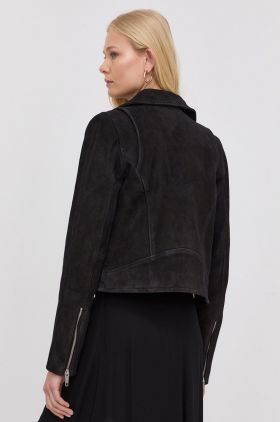 The Kooples o jacheta biker din piele intoarsa femei, culoarea negru, de tranzitie