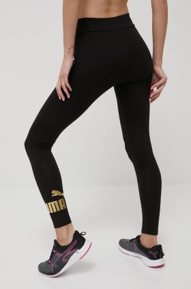 Puma colanți Essentials+ Metallic femei, culoarea negru, cu imprimeu 848307