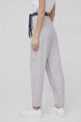 Emporio Armani pantaloni femei, culoarea gri, lat, high waist