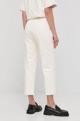 Herskind pantaloni de piele femei, culoarea alb, drept, high waist