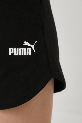 Puma pantaloni scurți  Essentials femei, culoarea negru, uni, high waist 848339