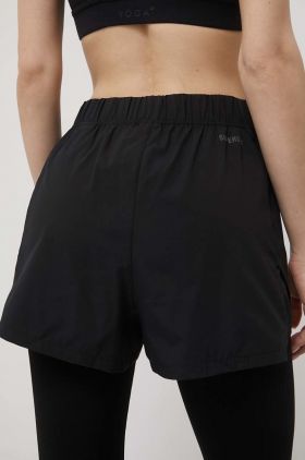 Superdry pantaloni scurti femei, culoarea negru, neted, high waist