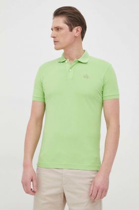 La Martina tricou polo barbati, culoarea verde, neted