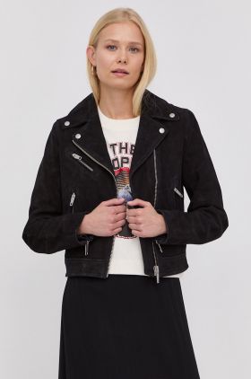 The Kooples o jacheta biker din piele intoarsa femei, culoarea negru, de tranzitie