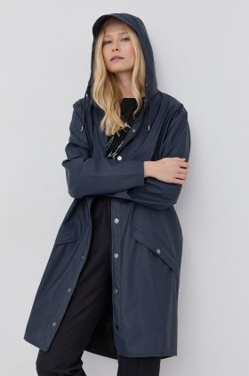 Rains geacă 12020 Long Jacket culoarea bleumarin, de tranziție 12020.47-Navy