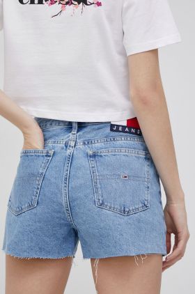 Tommy Jeans pantaloni scurti din bumbac Bf0012 femei, neted, high waist