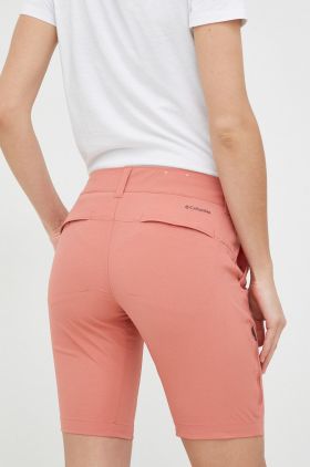 Columbia pantaloni scurți outdoor Saturday Trail femei, culoarea bordo, uni, medium waist 1579881