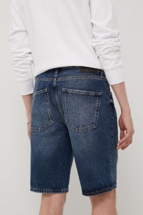 Superdry pantaloni scurti jeans barbati, culoarea albastru marin