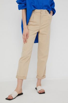 Answear Lab pantaloni femei, culoarea bej, lat, high waist