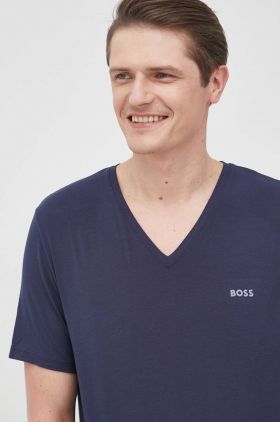 BOSS tricou barbati, culoarea albastru marin, neted