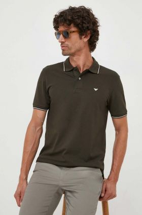 Emporio Armani tricou polo barbati, culoarea verde, neted