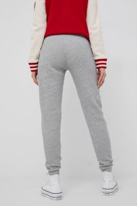 Superdry pantaloni de trening femei, culoarea gri, neted