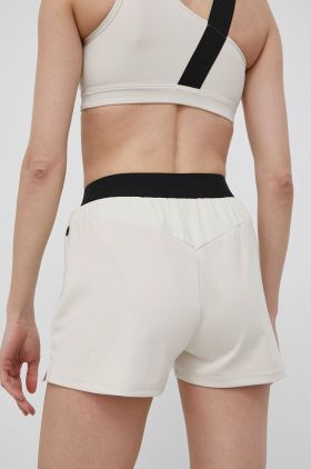 Ellesse pantaloni scurti femei, culoarea bej, neted, medium waist