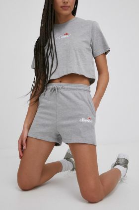 Ellesse pantaloni scurți femei, culoarea gri, cu imprimeu, high waist SGM14190-GREYMA