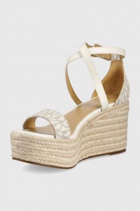 Michael Kors sandale Serena Wedge Espadrille femei, culoarea bej, toc pana