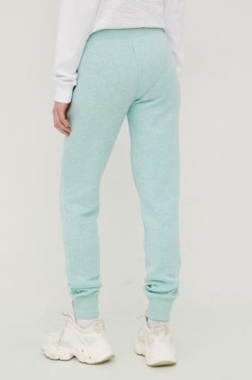 Superdry pantaloni de trening femei, culoarea turcoaz, melanj