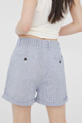 Superdry pantaloni scurti din in femei, culoarea alb, modelator, high waist