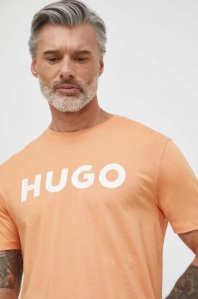 HUGO tricou din bumbac bărbați, culoarea verde, cu imprimeu 50467556