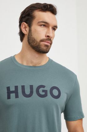 HUGO tricou din bumbac bărbați, culoarea verde, cu imprimeu 50467556