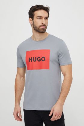 HUGO tricou din bumbac bărbați, culoarea gri, cu imprimeu 50467952