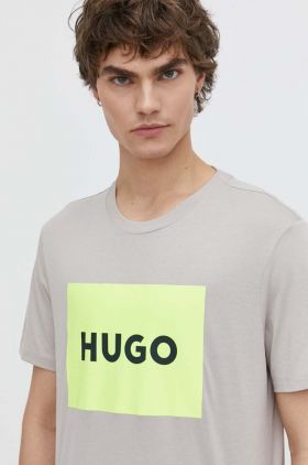 HUGO tricou din bumbac bărbați, culoarea gri, cu imprimeu 50467952