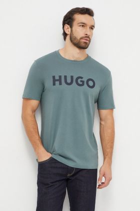 HUGO tricou din bumbac bărbați, culoarea verde, cu imprimeu 50467556