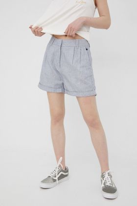 Superdry pantaloni scurti din in femei, culoarea alb, modelator, high waist