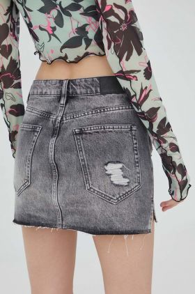 Superdry fusta jeans culoarea gri, mini, drept