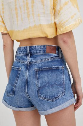 Pepe Jeans pantaloni scurti jeans Suzie femei, culoarea albastru marin, high waist