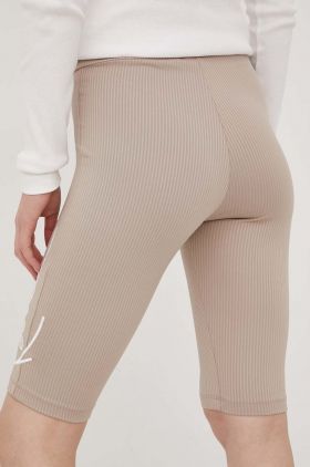 Karl Kani pantaloni scurți femei, culoarea bej, cu imprimeu, medium waist KW2210152-taupe