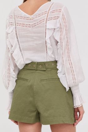 MICHAEL Michael Kors pantaloni scurti femei, culoarea verde, neted, high waist