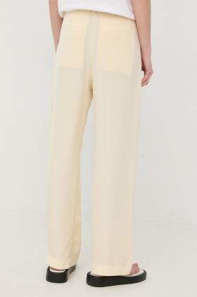 Victoria Beckham pantaloni de matase femei, culoarea bej, lat, high waist