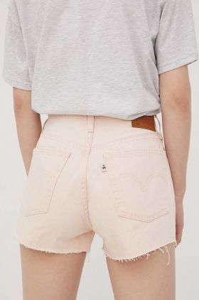 Levi's pantaloni scurti jeans femei, culoarea roz, neted, high waist