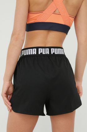 Puma pantaloni scurți de antrenament 521806 femei, culoarea negru, neted, high waist