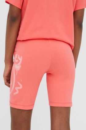 Champion pantaloni scurti Champion X Smiley 115938 femei, culoarea roz, cu imprimeu, high waist