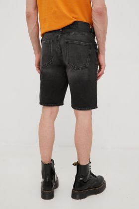 Superdry pantaloni scurti jeans barbati, culoarea negru