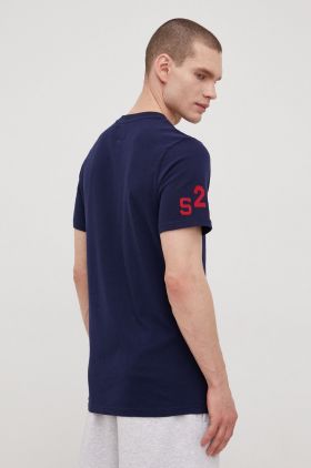 Superdry tricou din bumbac culoarea albastru marin, cu imprimeu