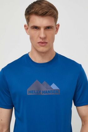 Helly Hansen tricou sport culoarea galben, cu imprimeu