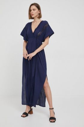 Pepe Jeans rochie din bumbac Kaia culoarea albastru marin, maxi, evazati