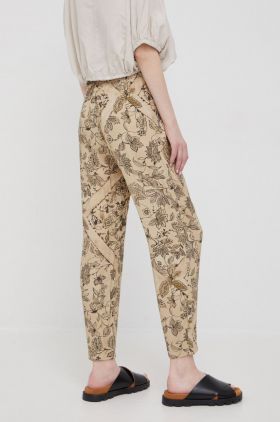 Sisley pantaloni femei, culoarea bej, drept, high waist