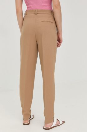 Bruuns Bazaar pantaloni femei, culoarea bej, fason tigareta, high waist