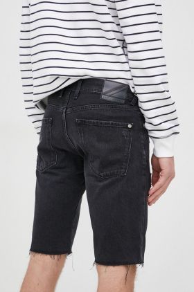 Pepe Jeans pantaloni scurti jeans Stanley Short Destroy barbati, culoarea negru