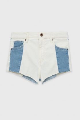 Pepe Jeans pantaloni scurti din denim pentru copii culoarea alb, modelator