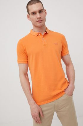 Superdry polo de bumbac culoarea portocaliu, neted