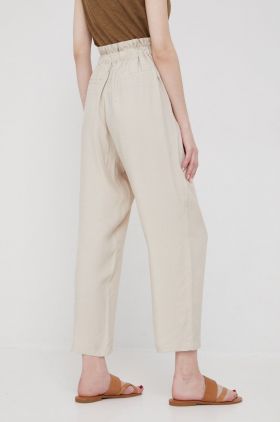 Sisley pantaloni femei, culoarea bej, drept, high waist