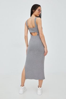 Superdry rochie din amestec de in culoarea gri, midi, mulata